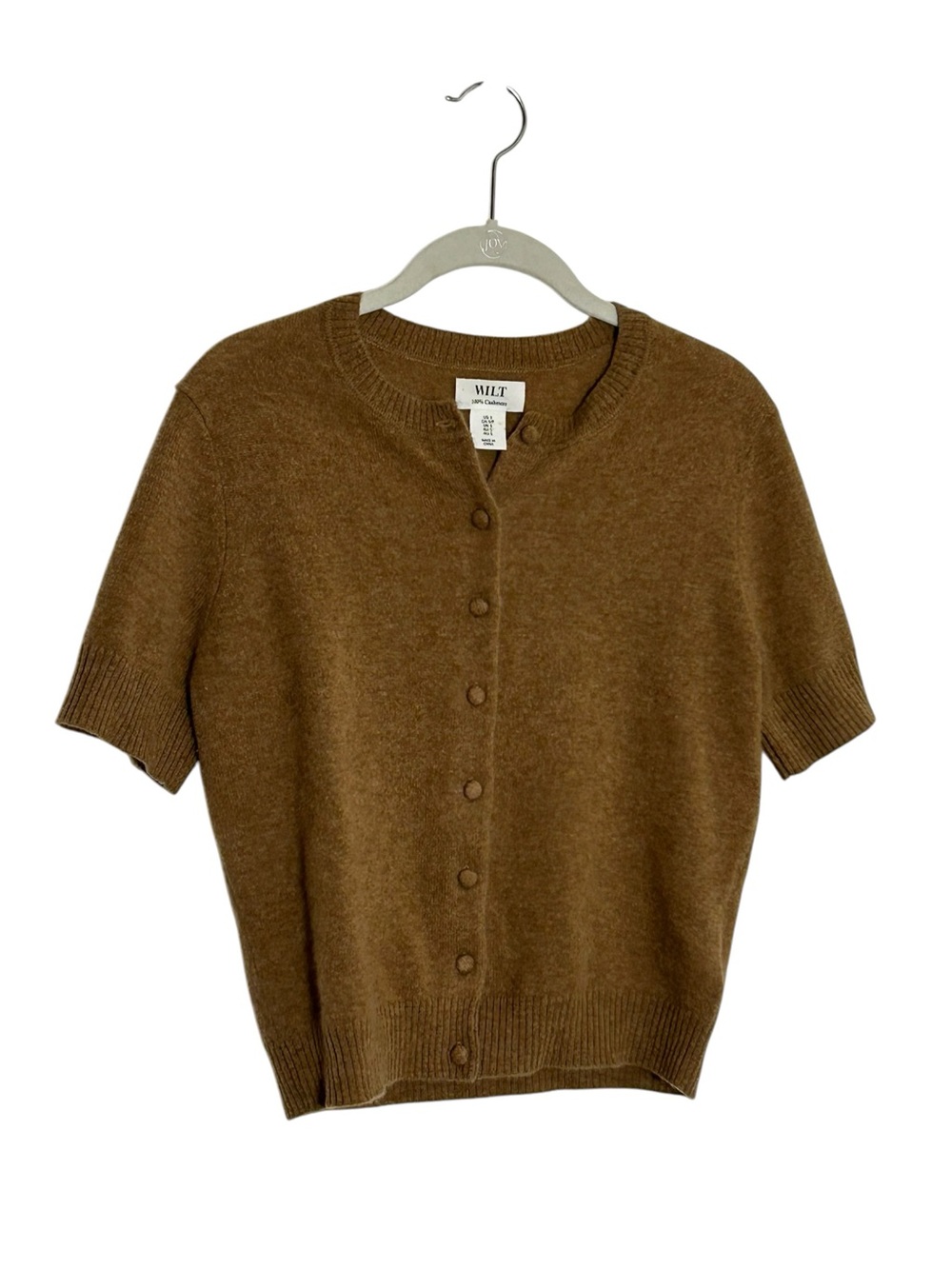 WILT 100% Cashmere Brown Short Sleeve Cardigan Sweater S